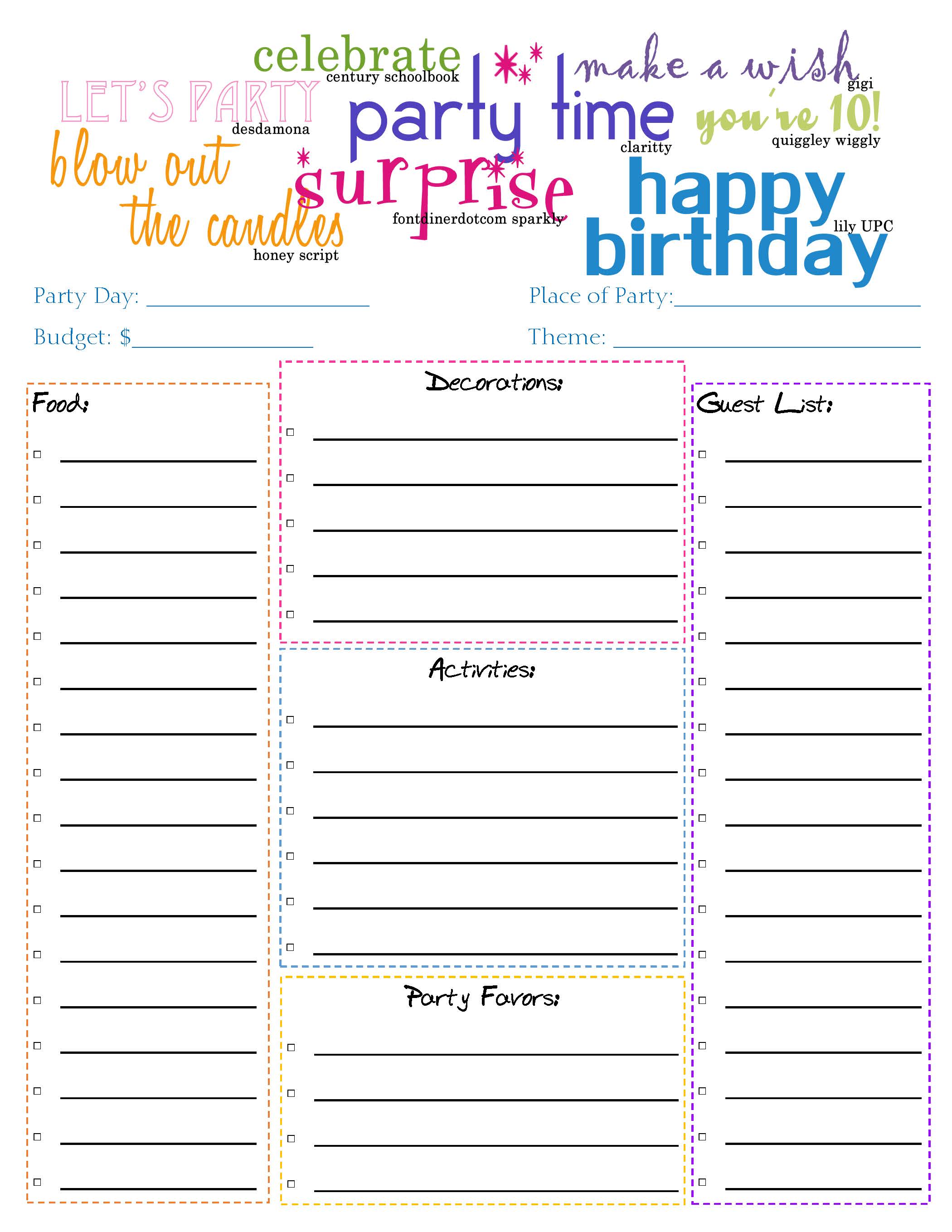 Party Planning Checklist Page Birthday Party Checklist