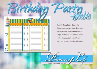 Birthday Party Planner Guest List for Kids